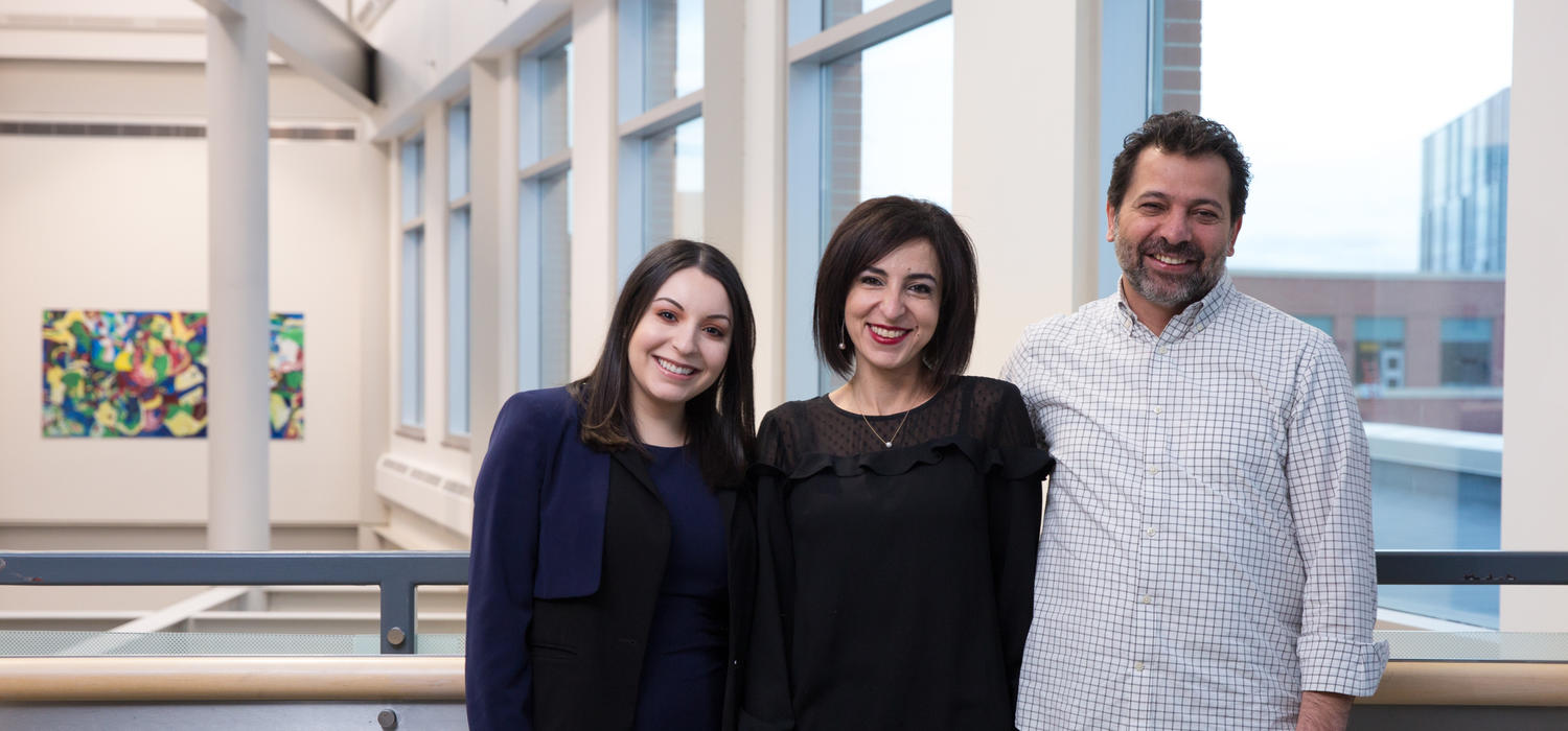 From left: The University of Calgary's Isra Safadi, Ghada Alatrash, and Yahya El-Lahib are joining with members of Calgary’s Syrian community to organize The Journey to Resilience event on Jan. 25, 2019. Photo by Riley Brandt, University of Calgary 