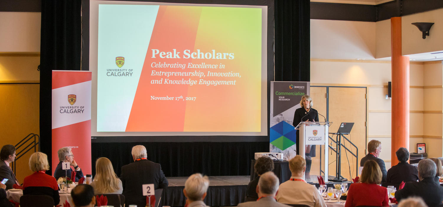 University of Calgary President Elizabeth Cannon speaks at the Peak Scholars Recognition Luncheon. Photos by Adrian Shellard, for the Office of the Vice-President (Research)
