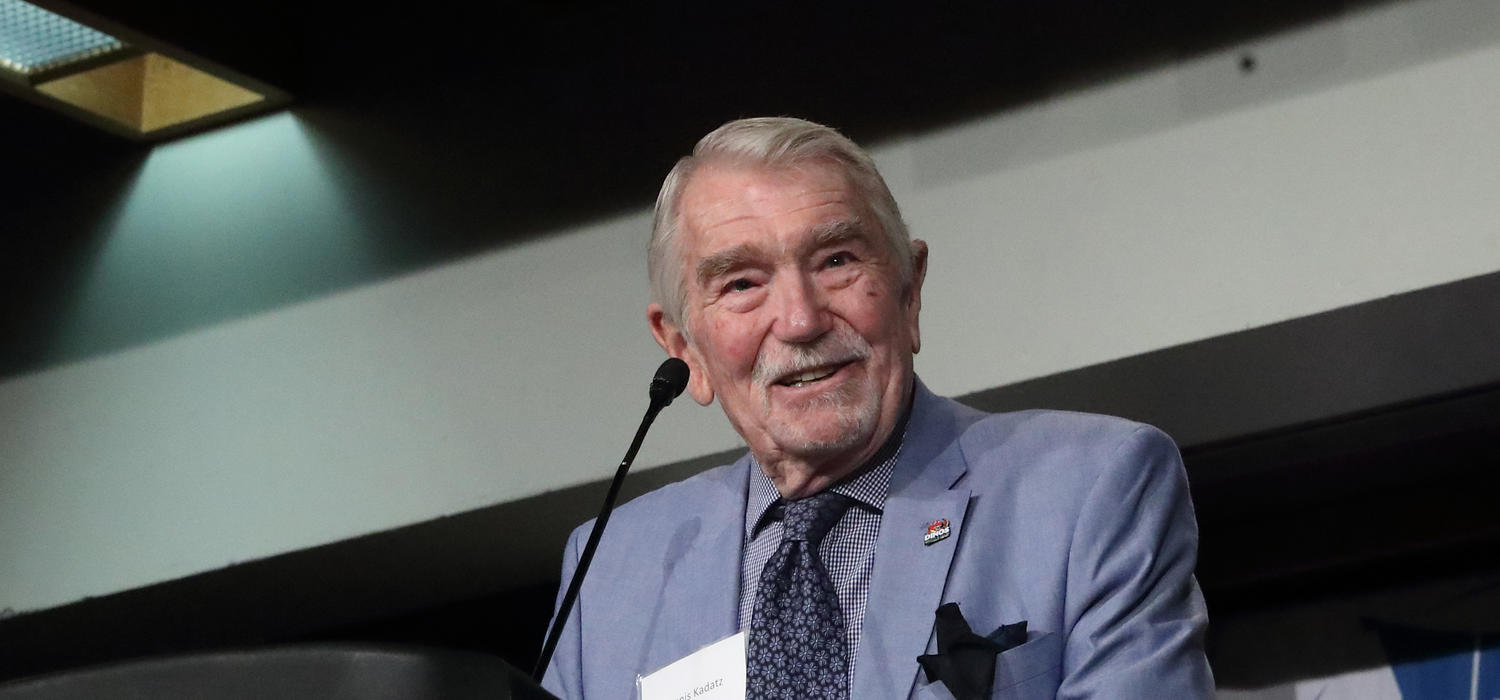 Dennis Kadatz, founder of the Dinos athletic program, was associated with sports at the University of Calgary for 55 years. Photo by David Moll, for Dinos Athletics