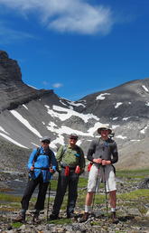 The geomatics engineering team led by professor emeritus Gérard Lachapelle underneath Alberta's Fortress Mountain. 