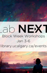Announcement of Lab NEXT Block Week Workshops featuring AI generated image