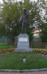 A monument to biologist Nikolai Miklucho-Maclay stands in a park in Okulovka, Russia.