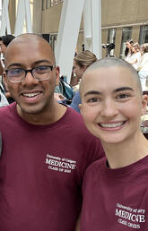 Second year medical students Vakkachen Joe and Emelie Kozak shaved and donated hair in support of Kids Cancer Care
