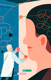 Illustration of doctors and researchers working on the brain
