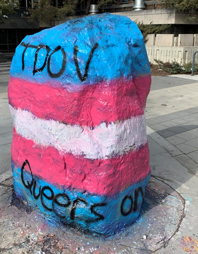 UCalgary student groups painted the campus rock for Transgender Day of Visibility