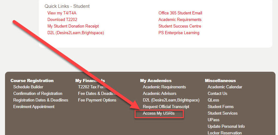 Student Centre USRI link