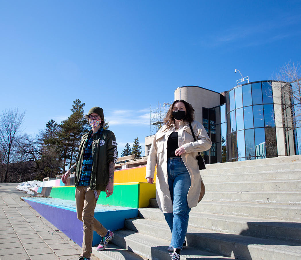 UCalgary students in non-medical masks UCalgary students on campus in non-medical masks