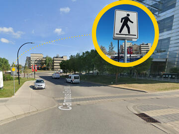 New signage on Campus Gate NW, facing north