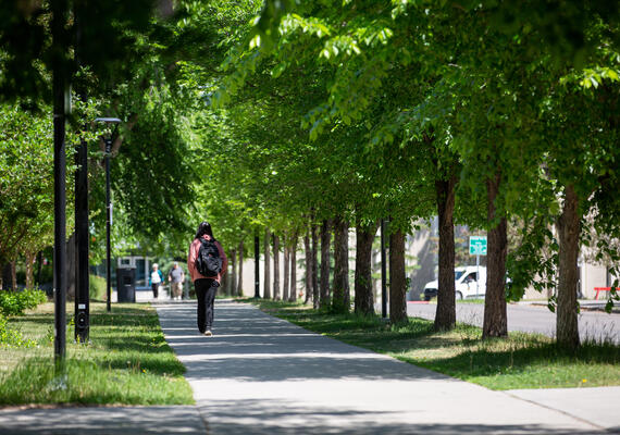 girl walking on campus 