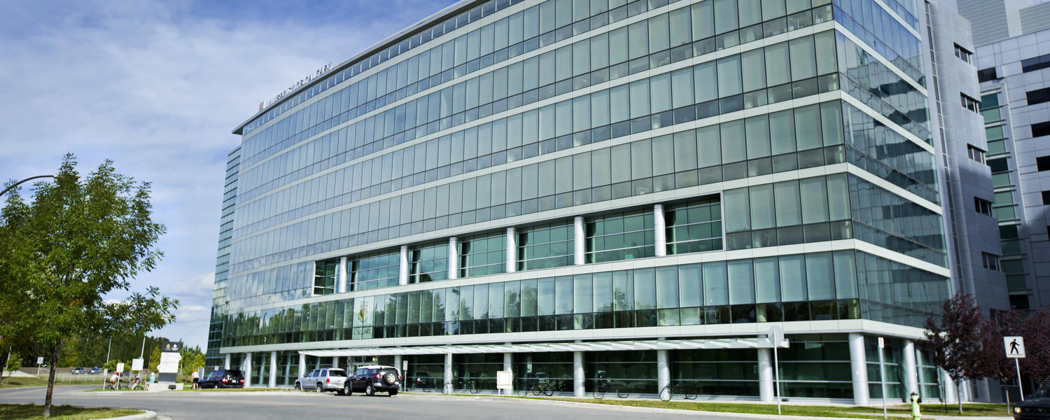 A photograph of the Cal Wenzel Precision Health Building, the home of the PCML Lab