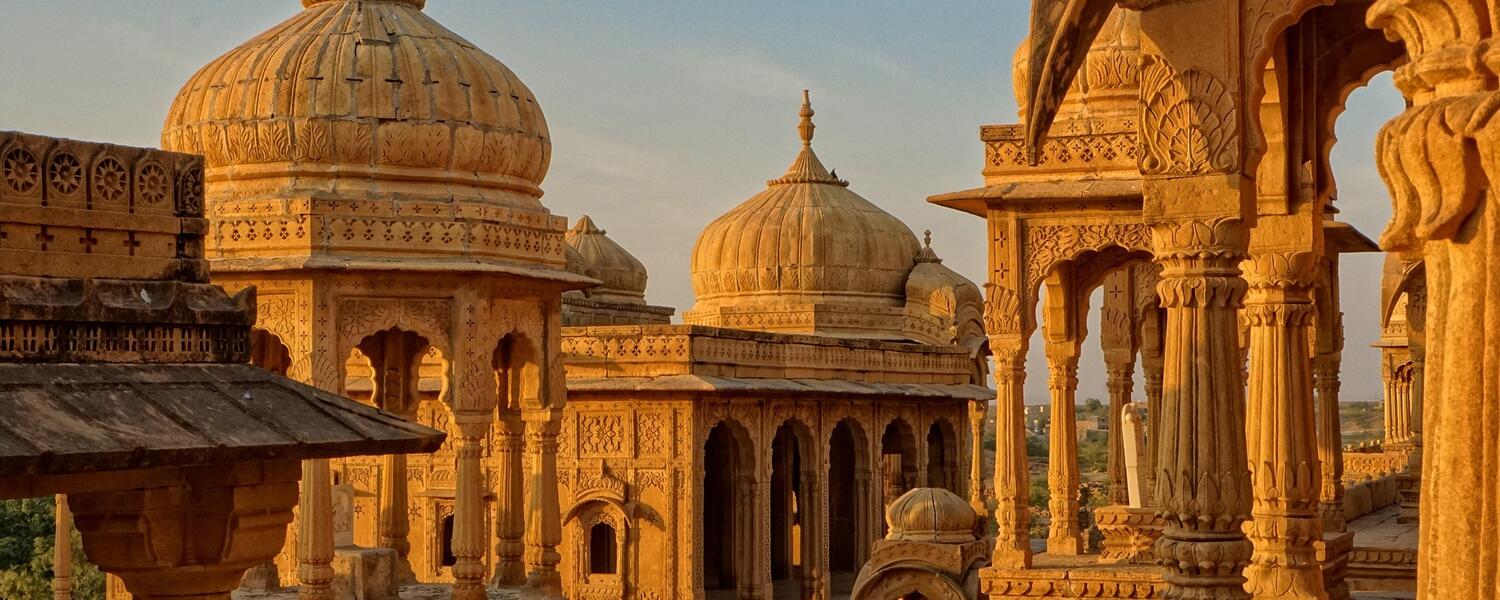 close-up of temple arches in golden sunlight