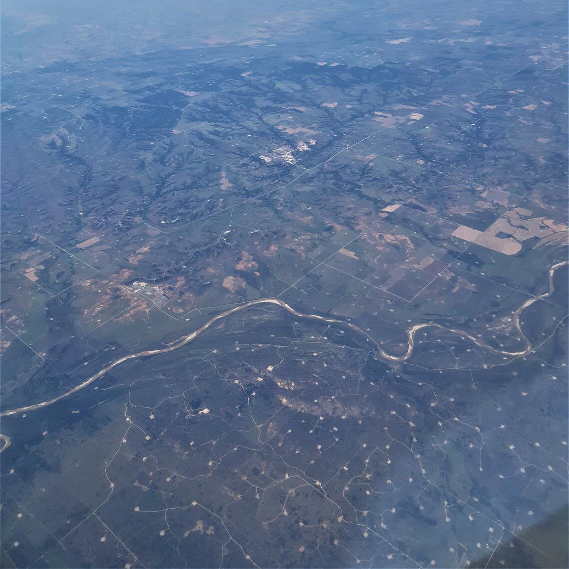 aerial view of fracking fields