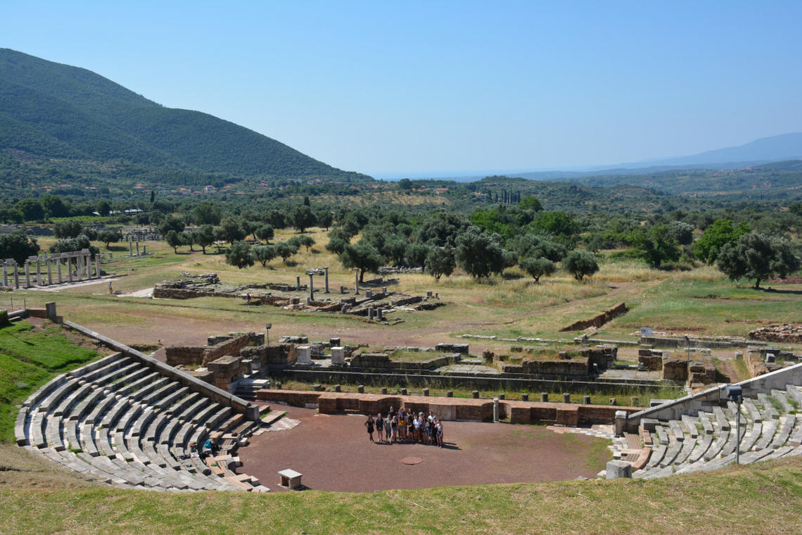 Student at an ancient greek amphitheater