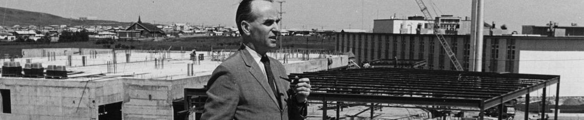 Image of University of Calgary president Dr HS Armstrong surveying construction of Science B Image of University of Calgary president Dr HS Armstrong surveying construction of Science B