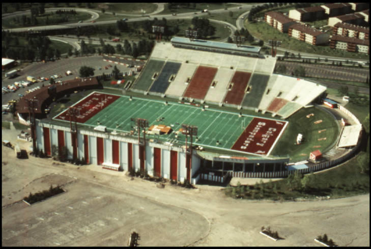 Image of an oblique aerial view of McMahon Stadium