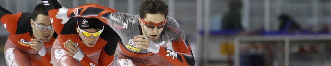 Speed skaters on Team Canada practice at the University of Calgary's Olympic Oval