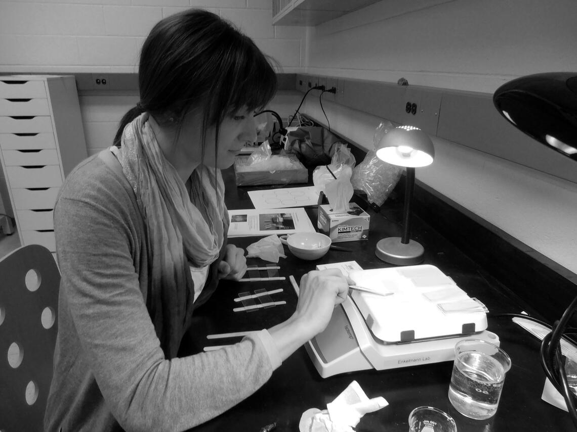 Zircon mounting for fission track dating A student makes zircon fission track mounts using a hotplate, glass slides, and a popsicle stick