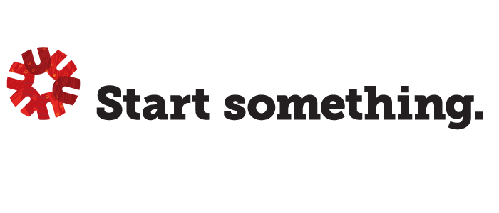 An example of a lock up with a primary red spark and a one-line wordmark