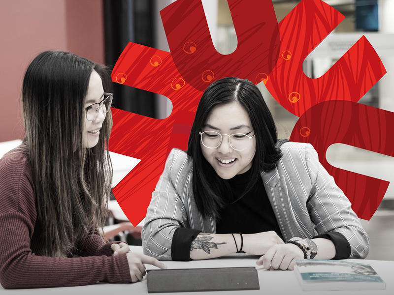 Two students collaborating on a project - spark example