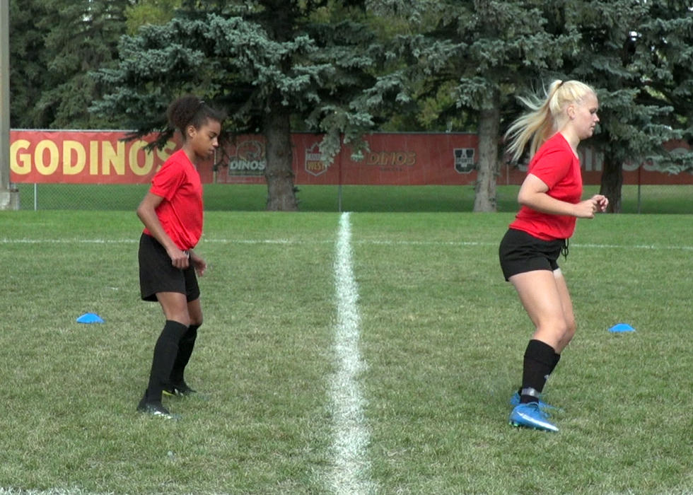 Soccer athletes performing side shuffles