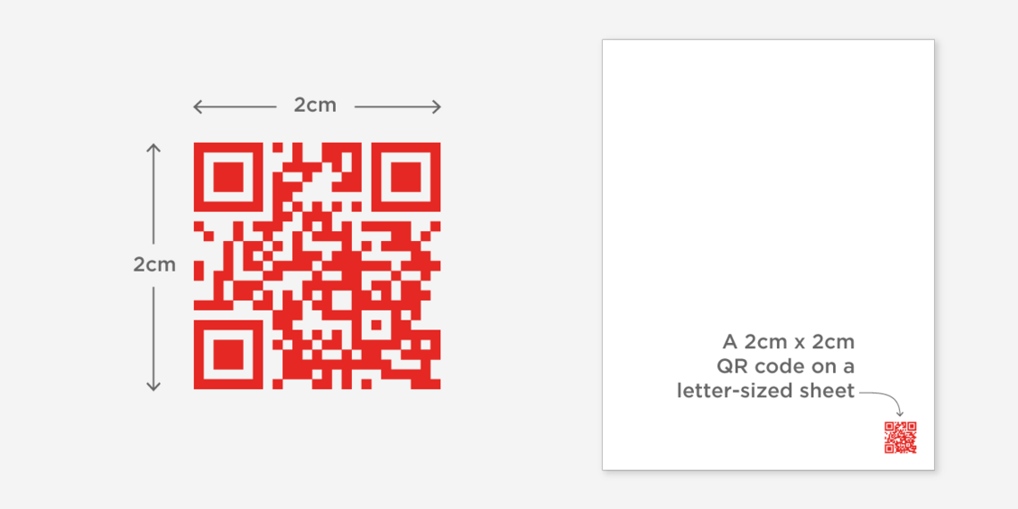 Minimum 2cm x 2 cm Example of a 2cm x 2cm QR code