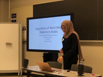 MA Student Summer Abdalla presenting her research titled "Acquisition of Arabic word stress"