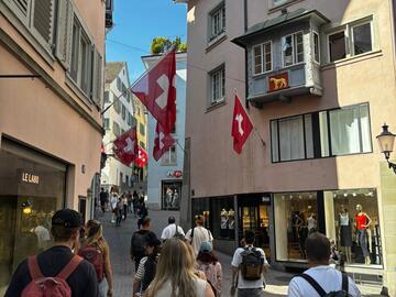 Students walking down city streets