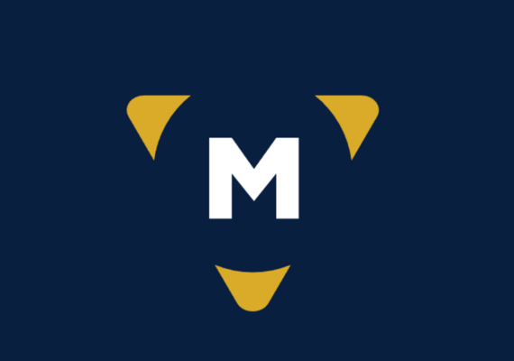 Madi's Logo - a white M framed with gold triangle tips