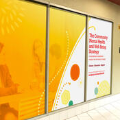 Glass wall with graphics