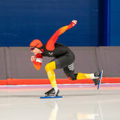 Speed skater in new UCalgary suit