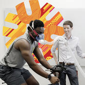 Two students in a kinesiology lab