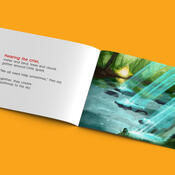 An open story book on an orange background