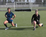 Athletes performing a lunge in the 2 o'clock direction