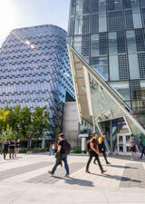 Hunter Student Commons exterior view in summer