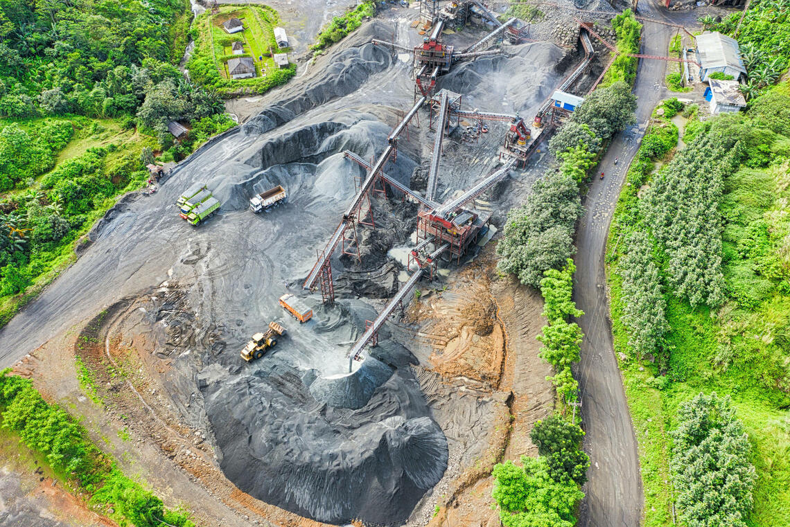 An aerial shot of a dig site